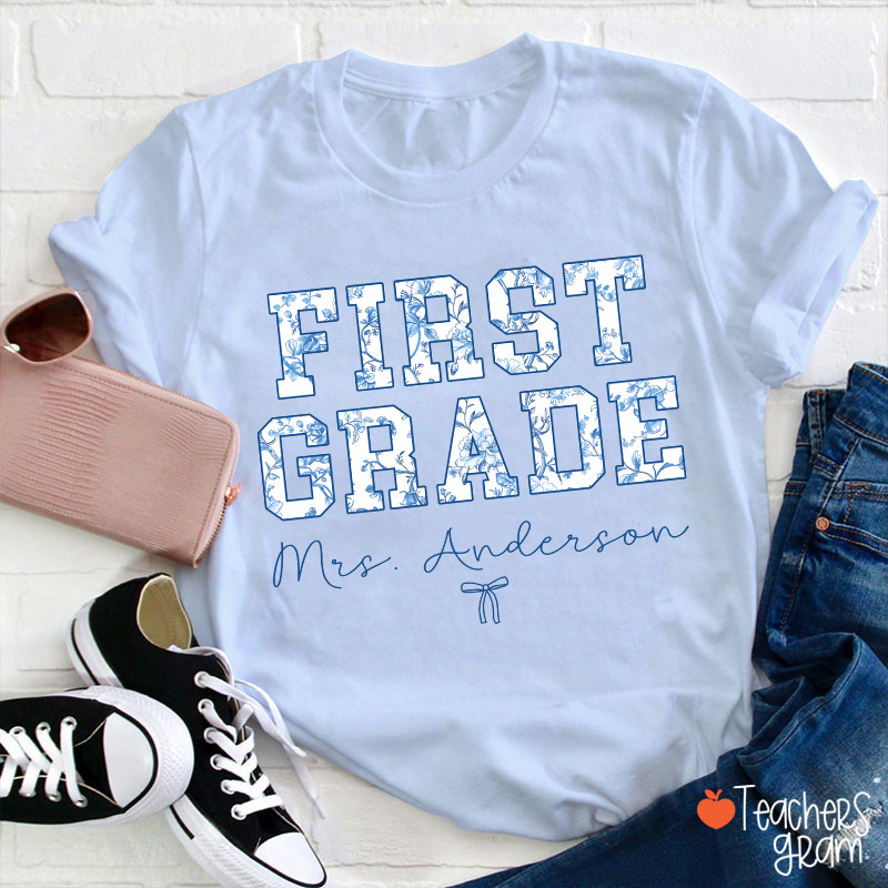 Personalized Name And Grade Trendy Teacher T-Shirt