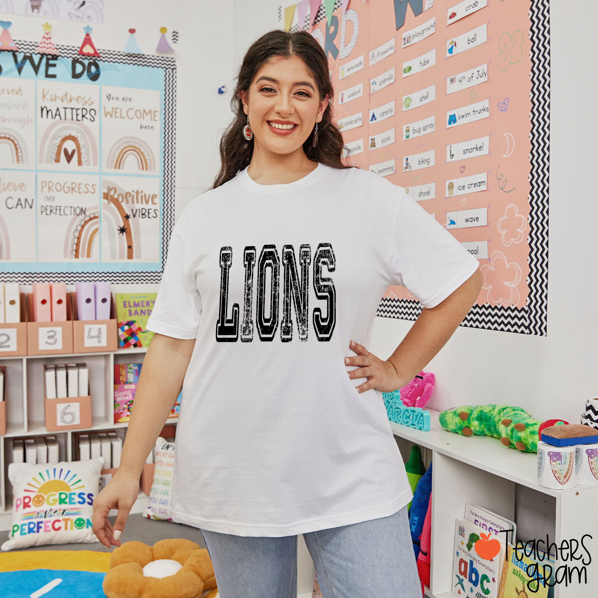 Personalized Mascot Washed And Distressed School Spirit Teacher T-Shirt