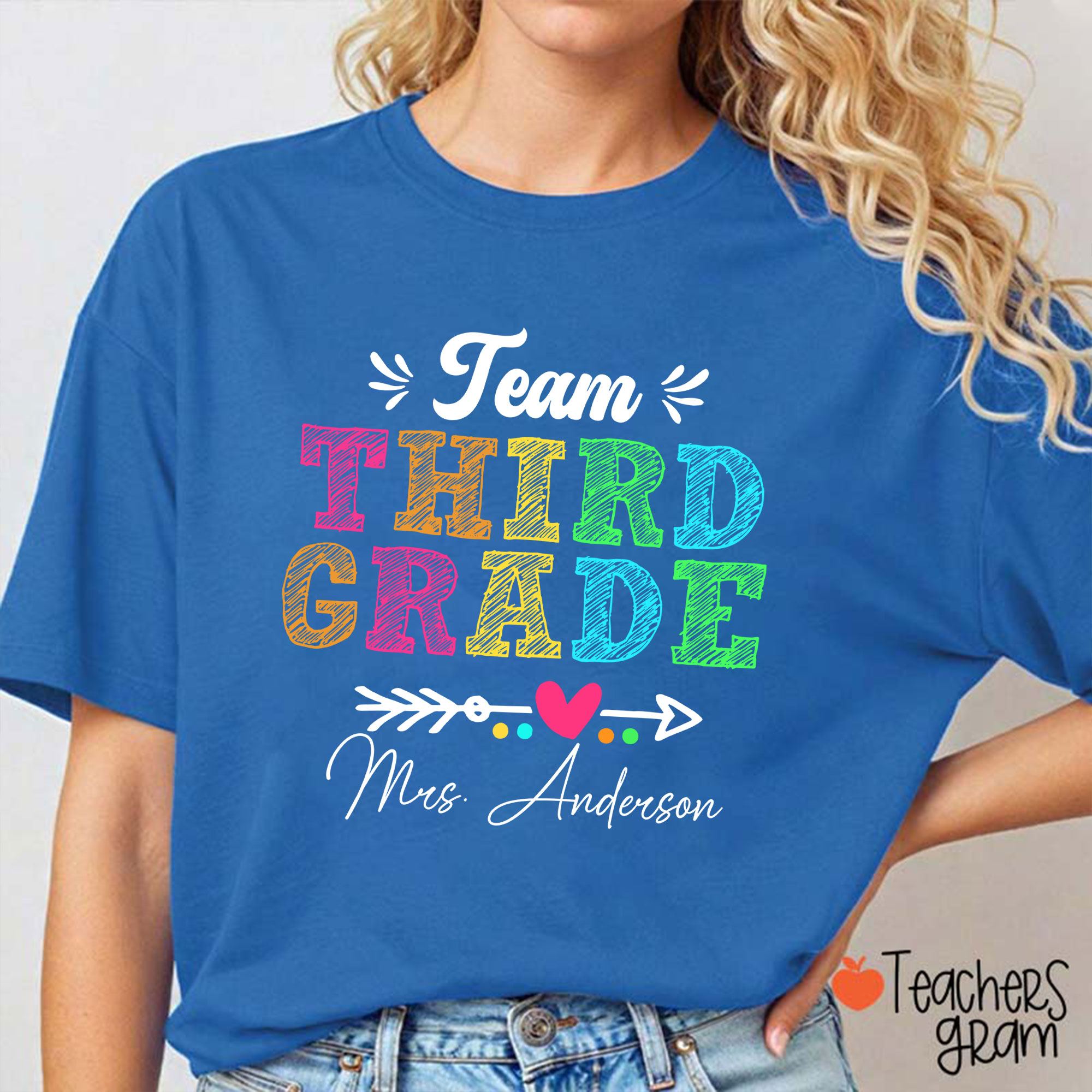 Personalized Team Name Arrow Heart Teacher T-Shirt
