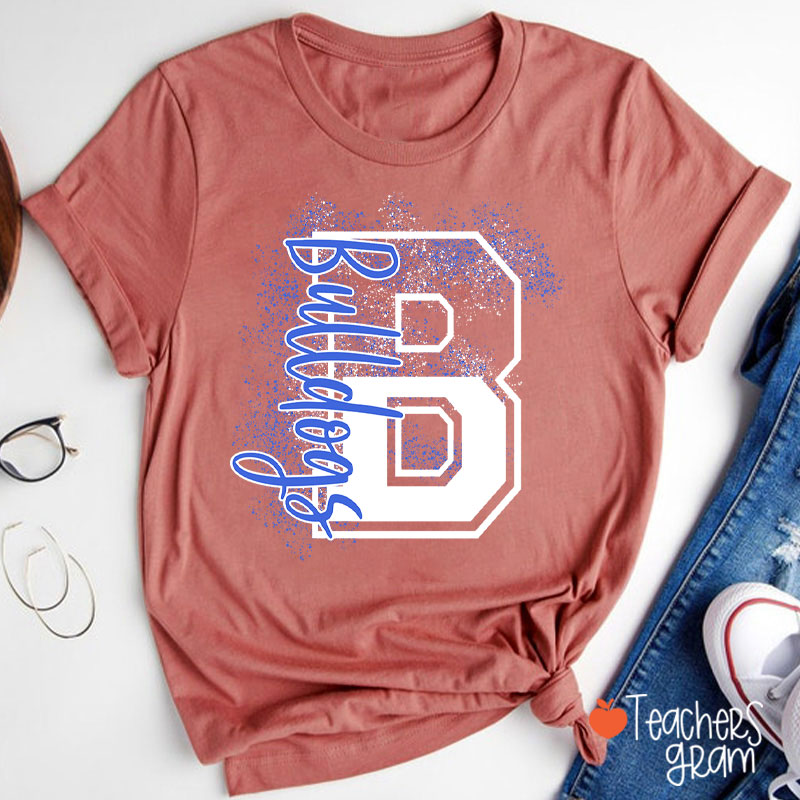 Personalized Mascot Splatter Letter Teacher T-Shirt