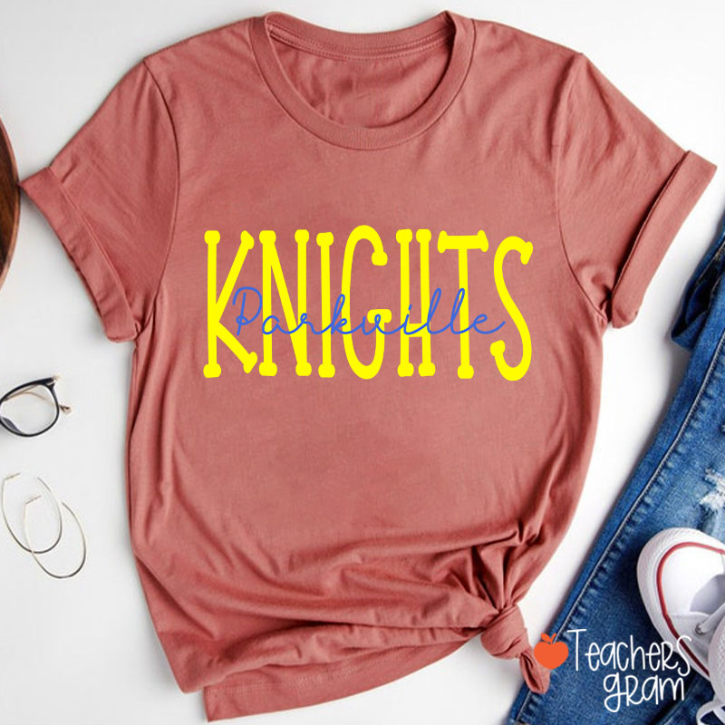 Personalized Mascot School Spirit Simple Contrasting Color Design Teacher T-Shirt