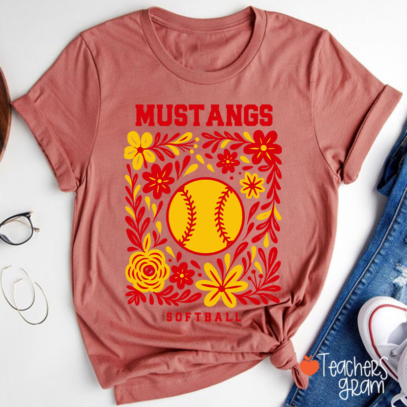 Personalized Mascot And Sport Flowers Teacher T-Shirt