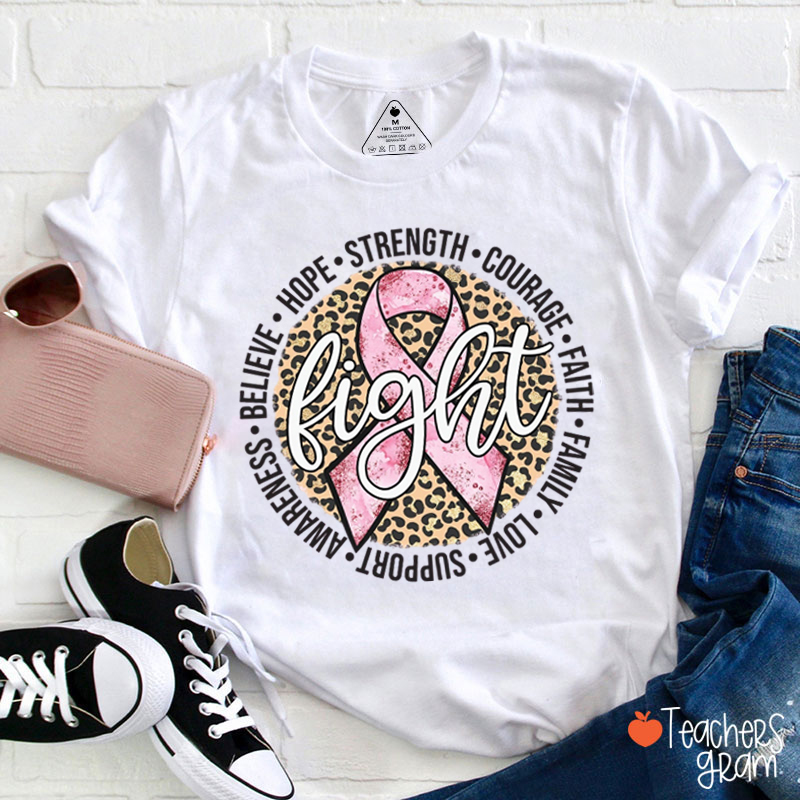 Pink Ribbon Fight Breast Cancer Teacher T-Shirt