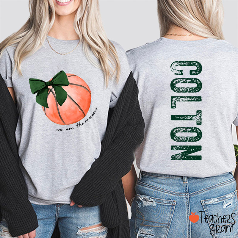 Personalized Mascot And Sport Coquette Bow Teacher Two Sided T-Shirt