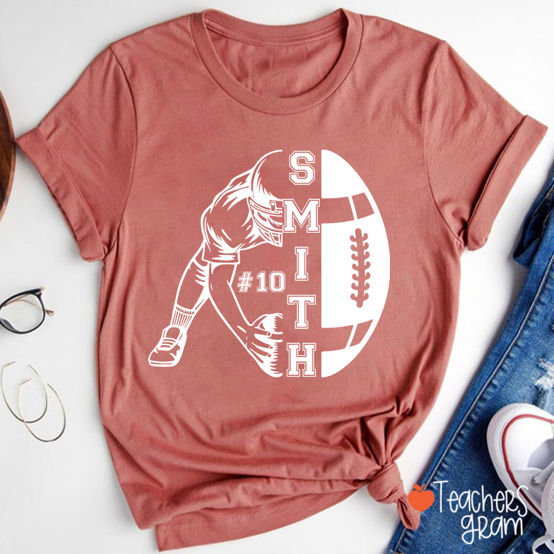 Personalized Name And Number Football Game Day Teacher T-Shirt