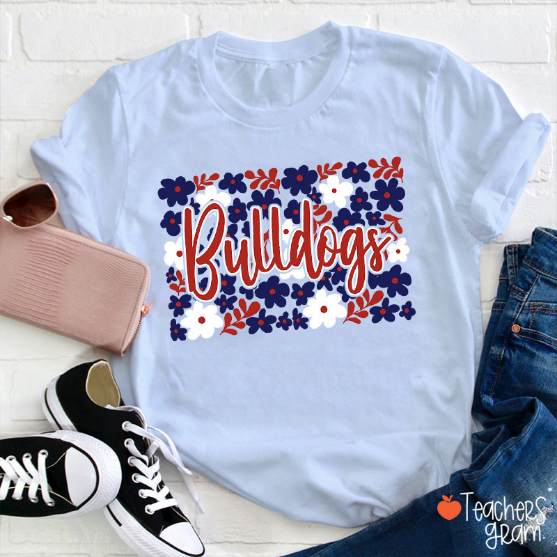 Personalized Mascot Flowers Contrasting Colors School Spirit Teacher T-Shirt
