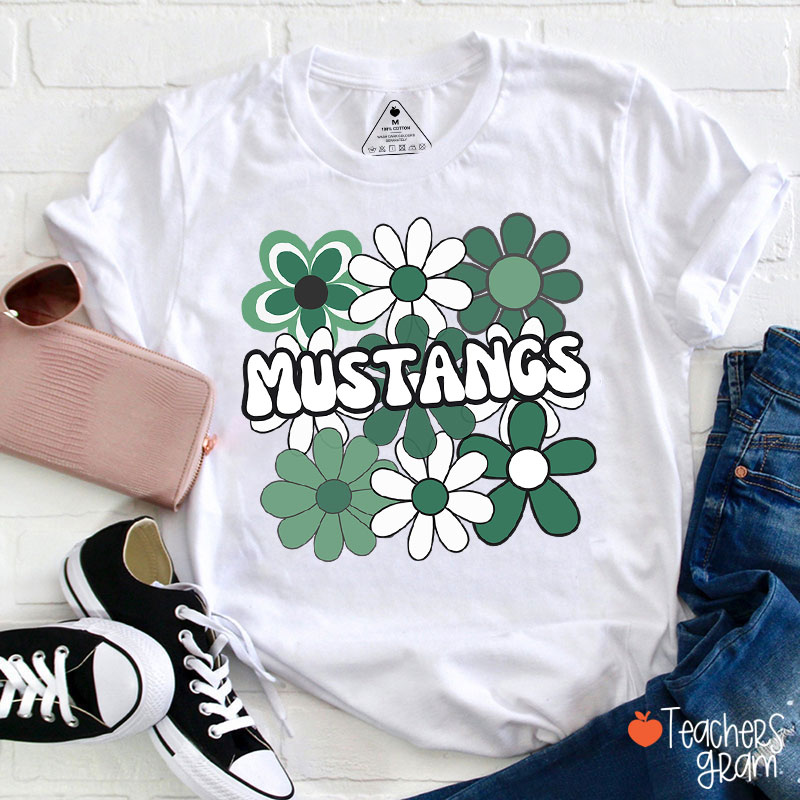 Personalized Mascot Flowers School Spirit Teacher T-Shirt