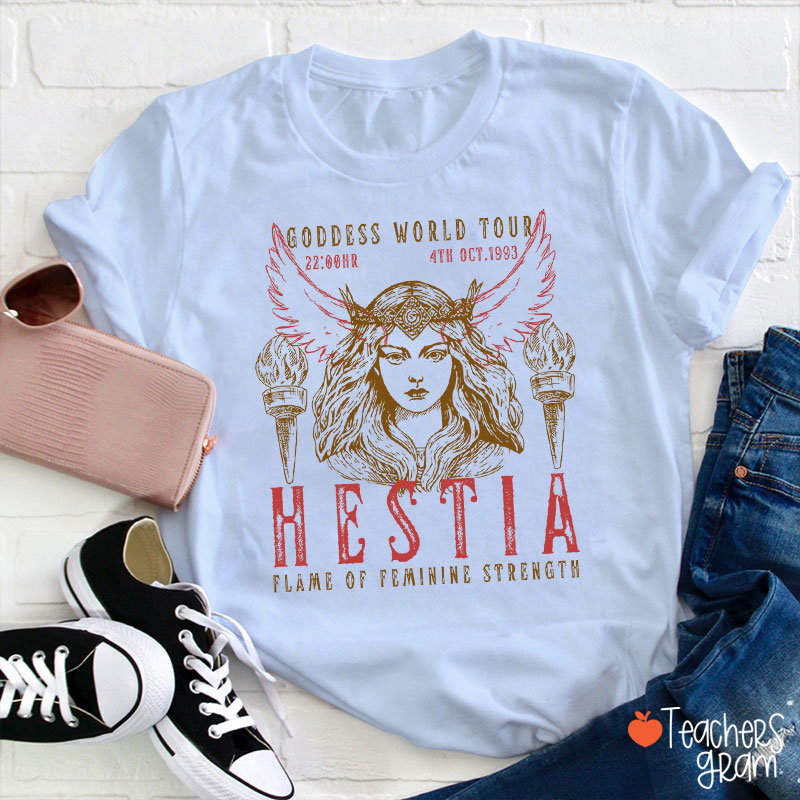 Hestia Flame Of Feminine Strength Teacher T-Shirt