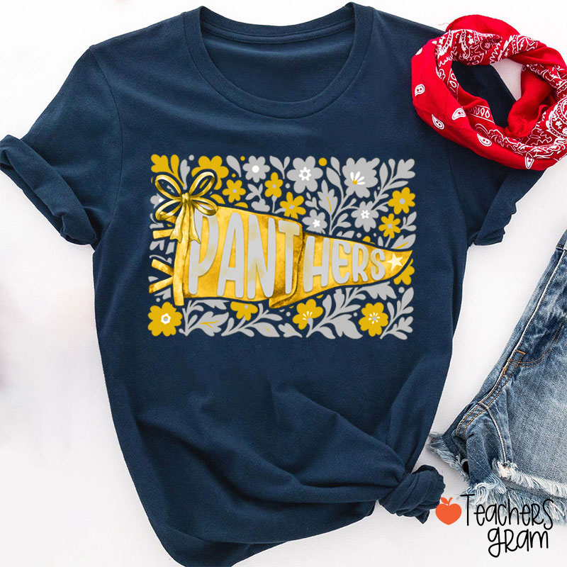 Personalized Mascot Pennant Flowes School Spirit Teacher T-Shirt