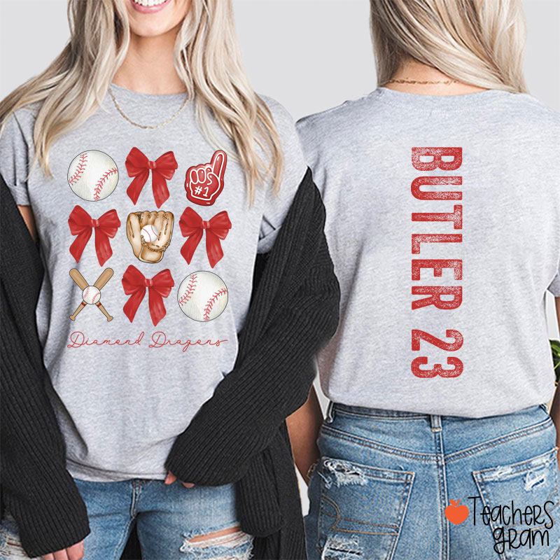Personalized Team Name And Sport Bow Game Day Teacher Two Sided T-Shirt