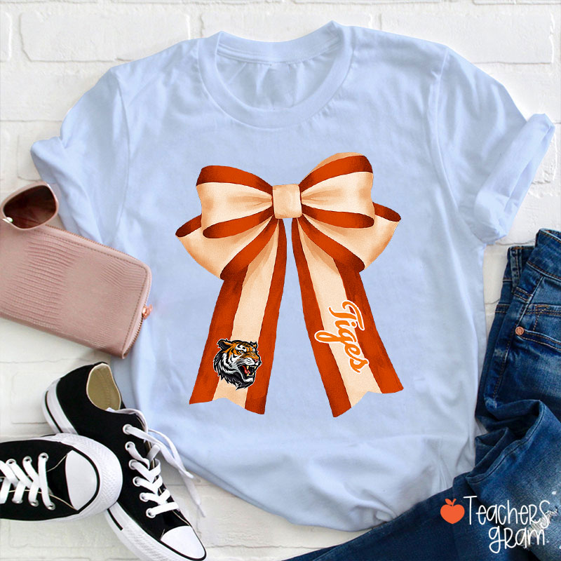 Personalized Mascot Coquette Bow Teacher T-Shirt