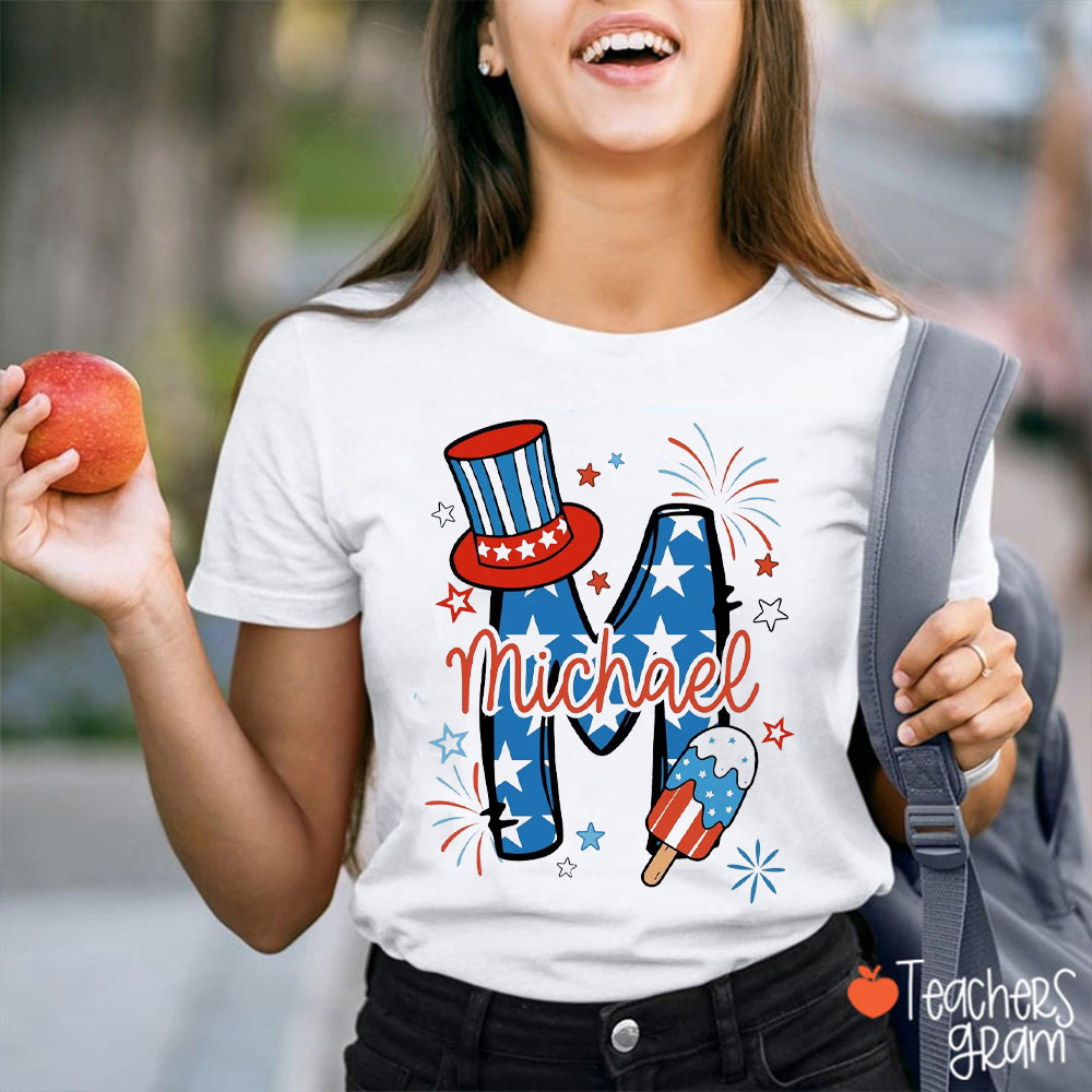 Personalized Name Happy The Fourth Of July Teacher T-Shirt