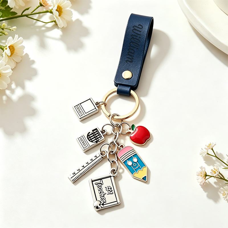 Personalized Name Graduation Gift Leather Teacher Keychain