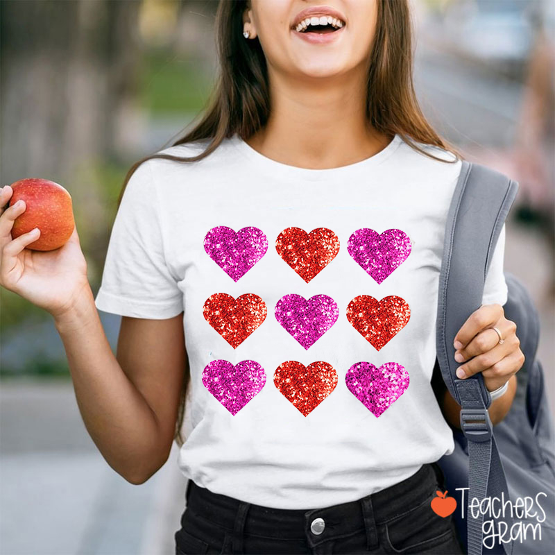 Glitter Hearts Valentines Teacher T-Shirt