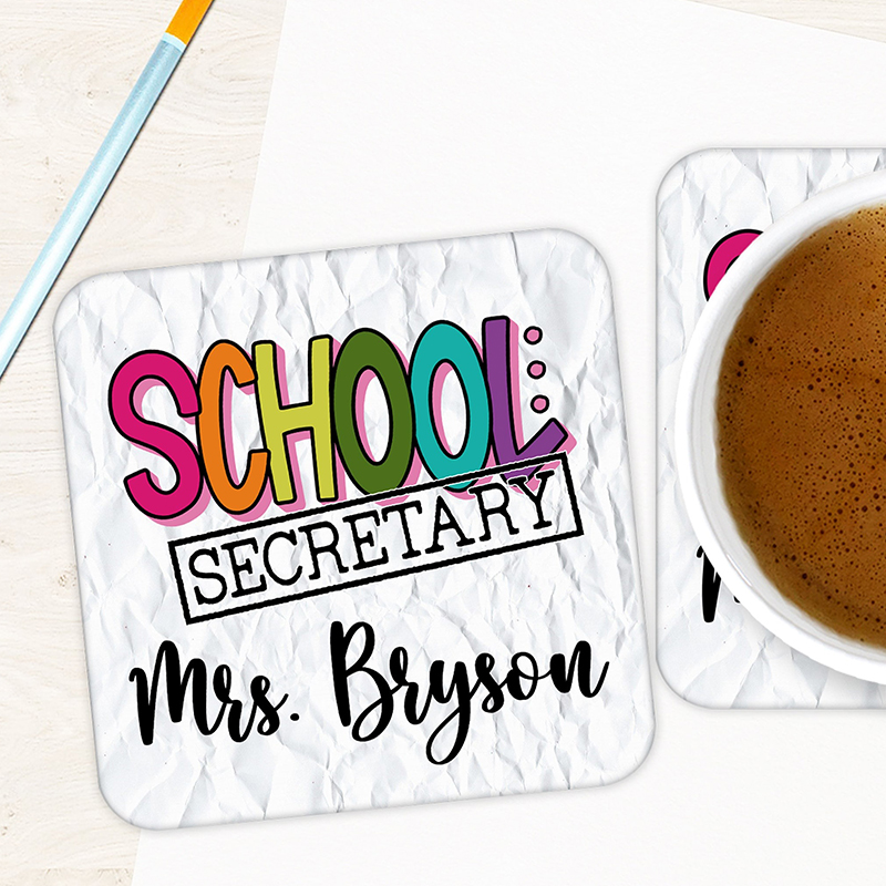 Personalized Name And Position Crumpled Paper Texture Teacher Coasters