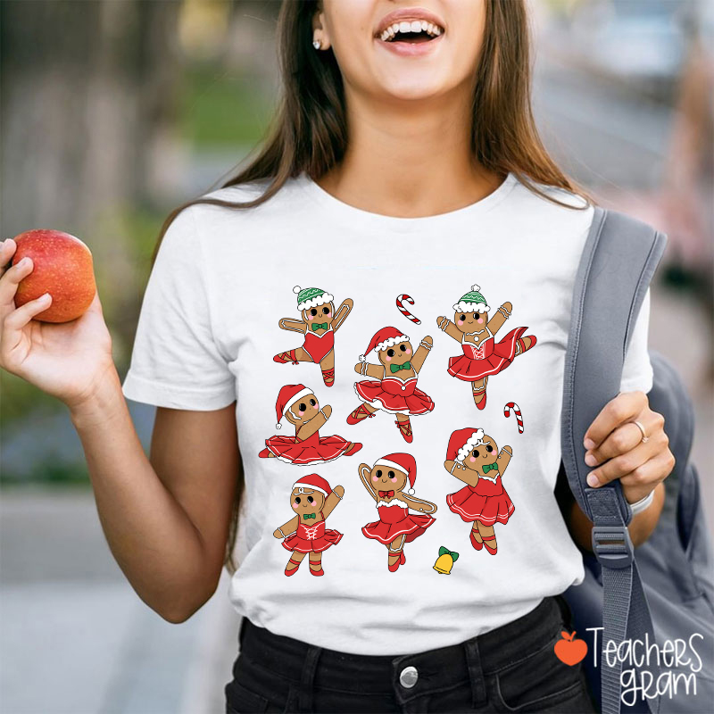 Dancing Gingerbread Christmas Teacher T-Shirt
