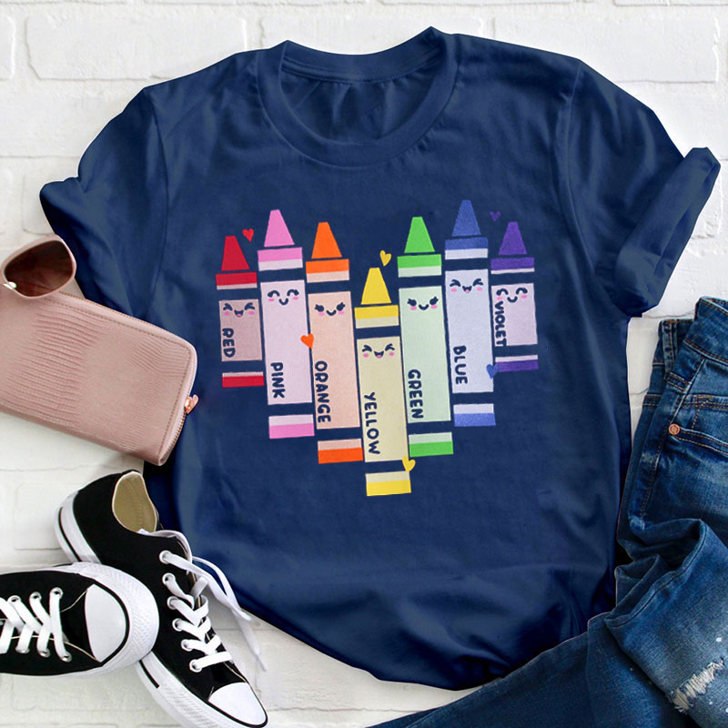 Colorful Crayons Heart Teacher T-Shirt
