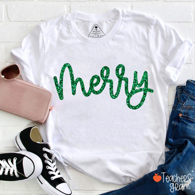 Personalized Text Merry Christmas Teacher T-Shirt