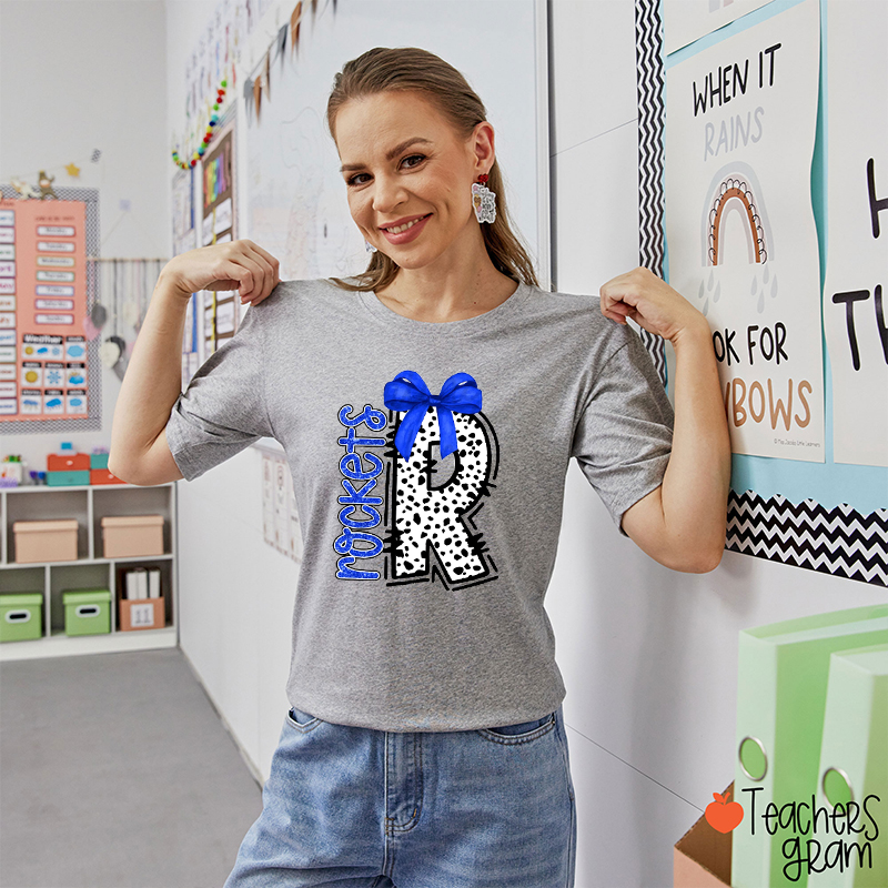 Personalized Mascot Coquette Bow Polka Dot Teacher T-Shirt