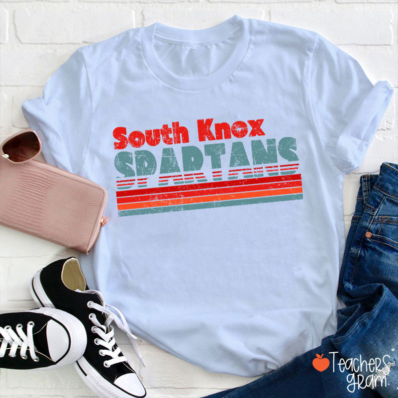 Personalized Mascot And School Name Contrast Color Line Design Teacher T-Shirt