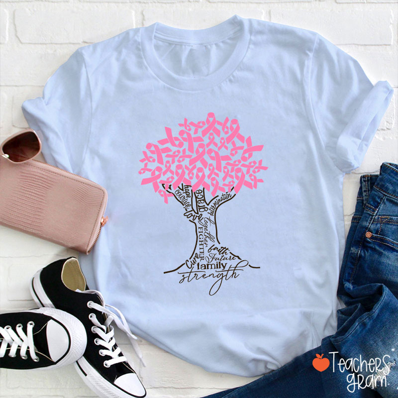 Pink Ribbon Tree Breast Cancer Teacher T-Shirt