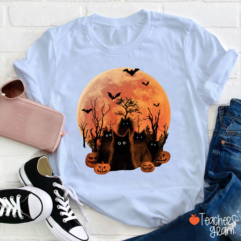 Black Cat Halloween Teacher T-Shirt