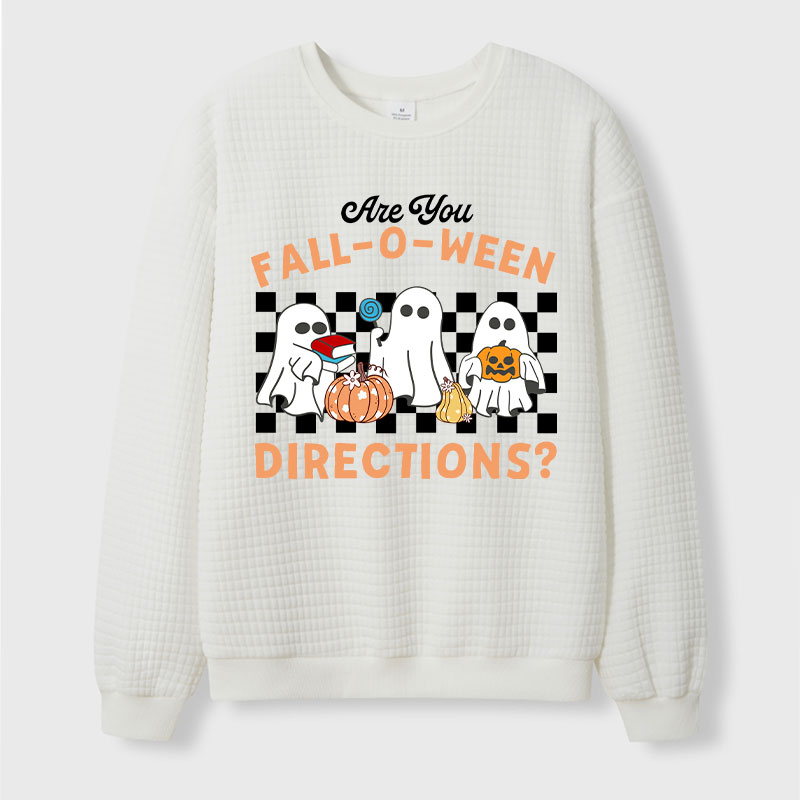 Fall-O-Ween Directions Teacher Waffle Knit Sweatshirt