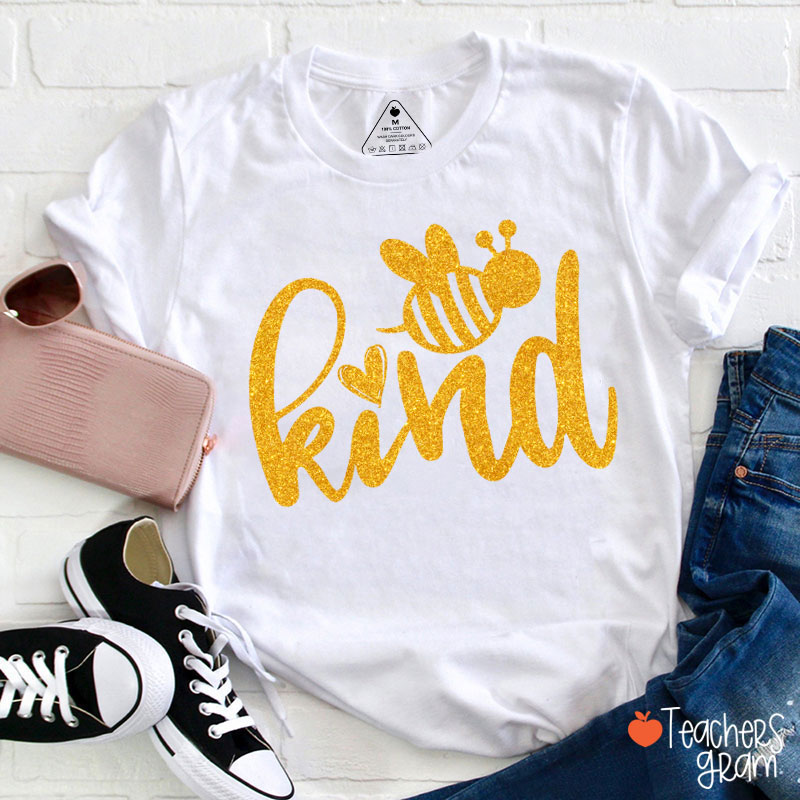 Personalized Glitter Color Bee Kind Teacher T-Shirt
