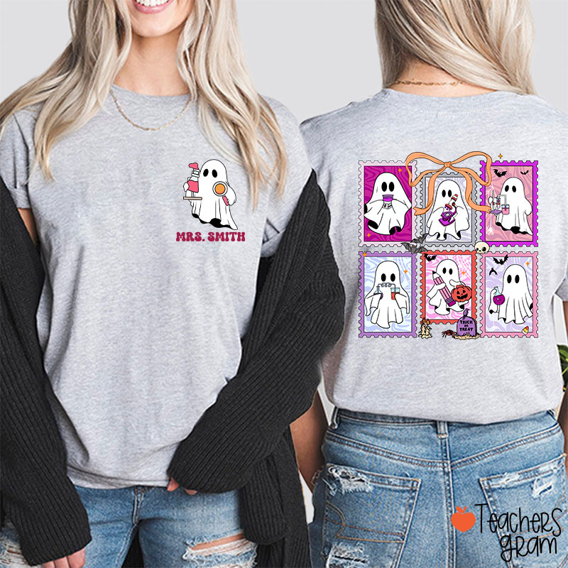 Personalized Name Spooky Science Halloween Teacher Two Sided T-Shirt