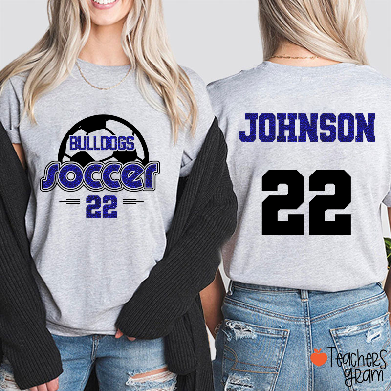 Personalized Mascot And Sport Faux Glitter Teacher Two Sided T-Shirt