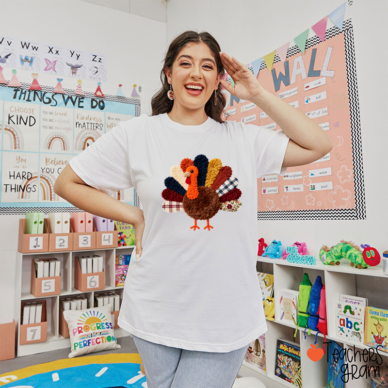 Faux Yarn Turkey Teacher T-shirt