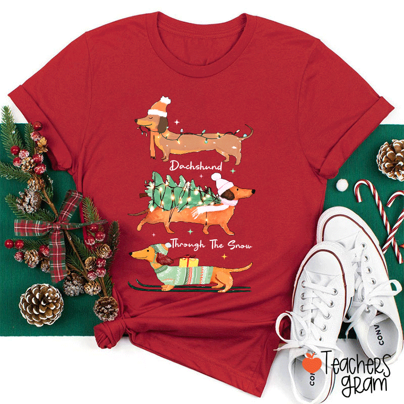 Dachshund Through The Snow Teacher T-Shirt