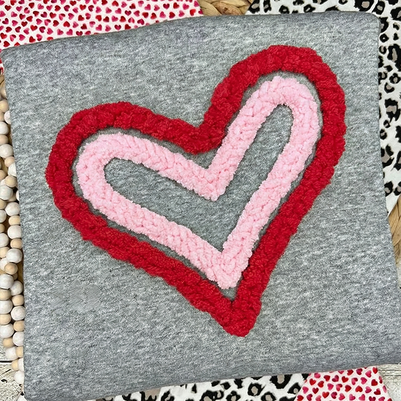 Valentine Double Heart Chenille Yarn Teacher Sweatshirt