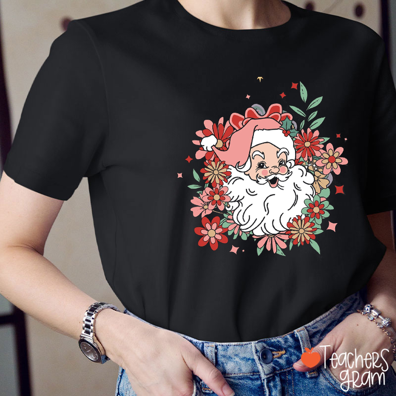 Santa Claus Flower Teacher T-Shirt