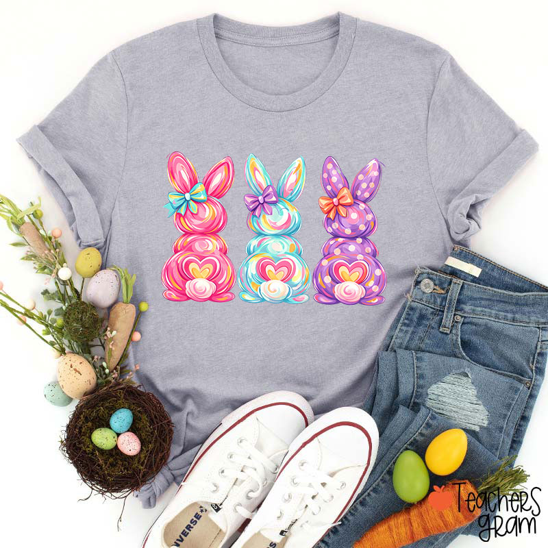 Bright Color Bunnies Easter Vibe Teacher T-Shirt