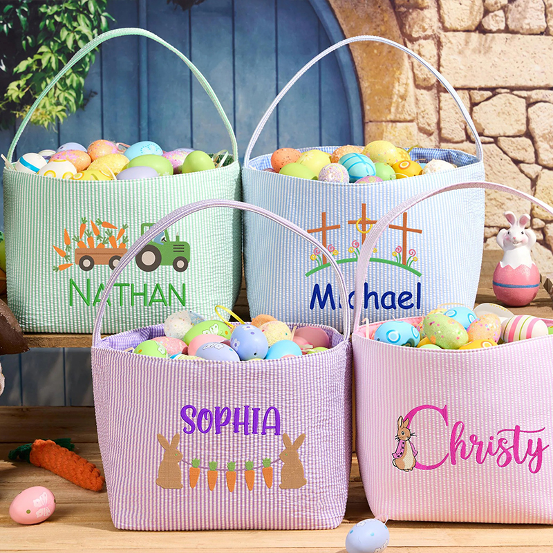 Personalized Embroidered Seersucker Easter Teacher Basket