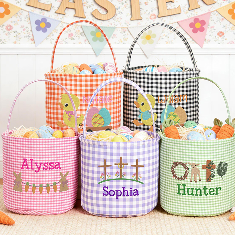 Personalized Faux Embroidered Egg Hunt Teacher Basket