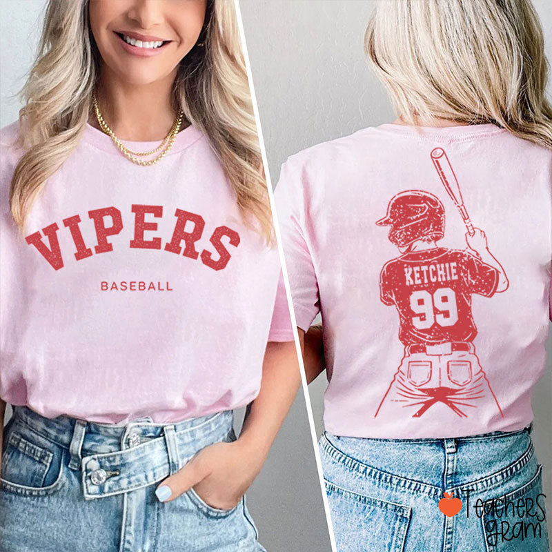 Personalized Baseball Mom Teacher Two Sided T-Shirt