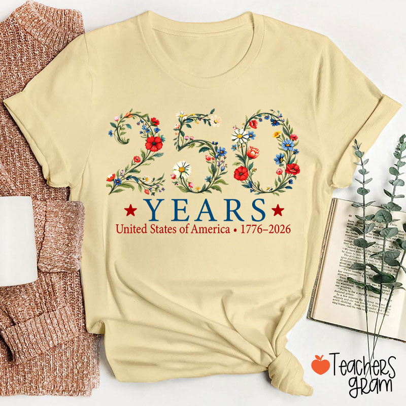 USA 250th Anniversary Floral Teacher T-Shirt