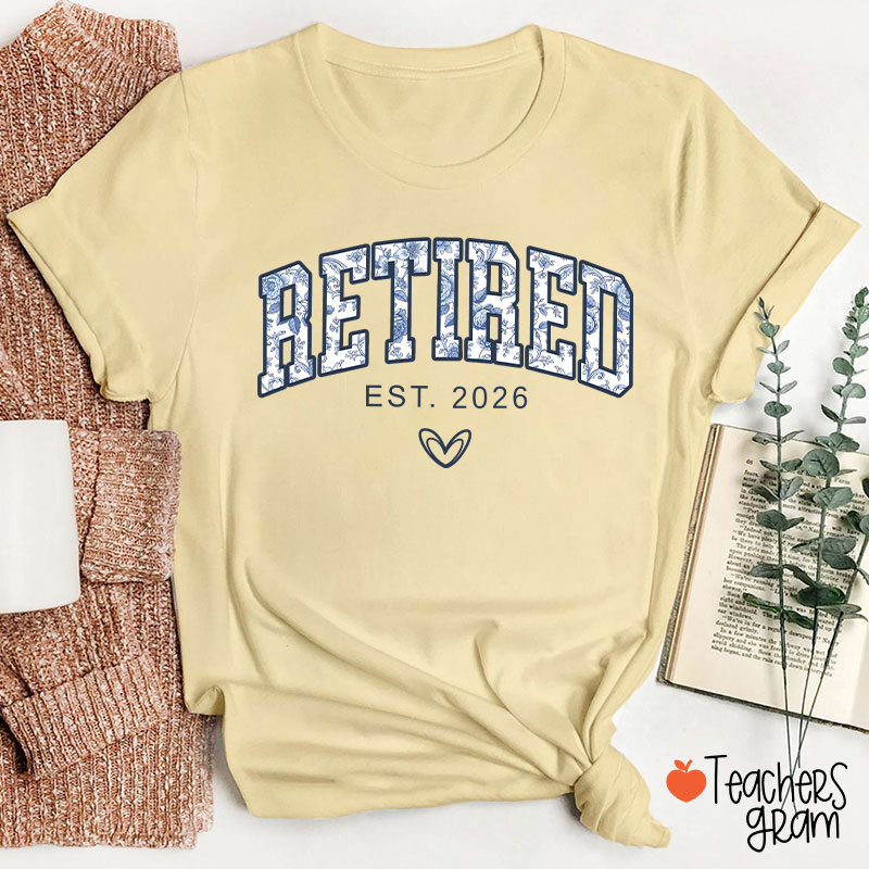 Personalized Toile Retirement Blue And White Porcelain Teacher T-Shirt