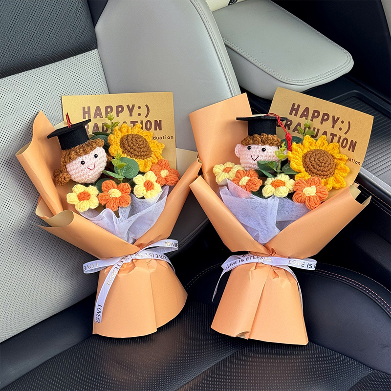 Handmade Sunflower Crochet Graduation Bouquet