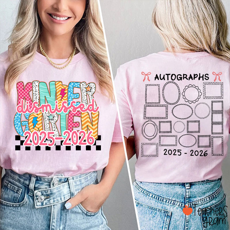 Personalized Grade Autograph Last Day Of School Teacher Two Sided T-Shirt