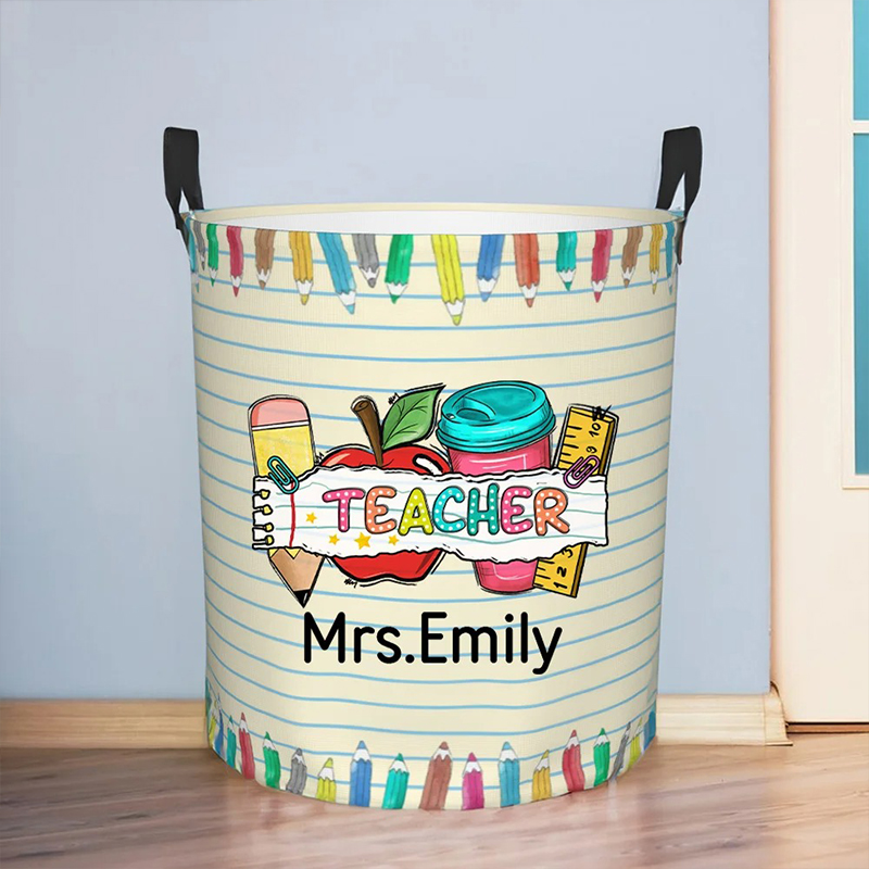 Personalized Name Letter Pencil Apple Theme Waterproof Laundry Storage Basket
