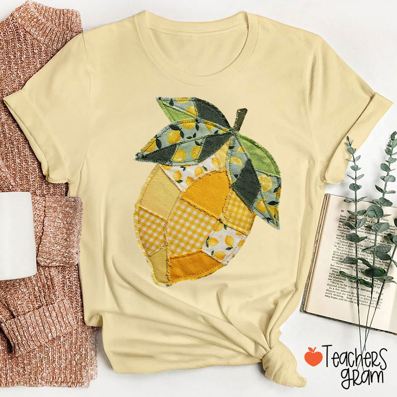 Faux Quilted Patchwork Lemon Teacher T-Shirt