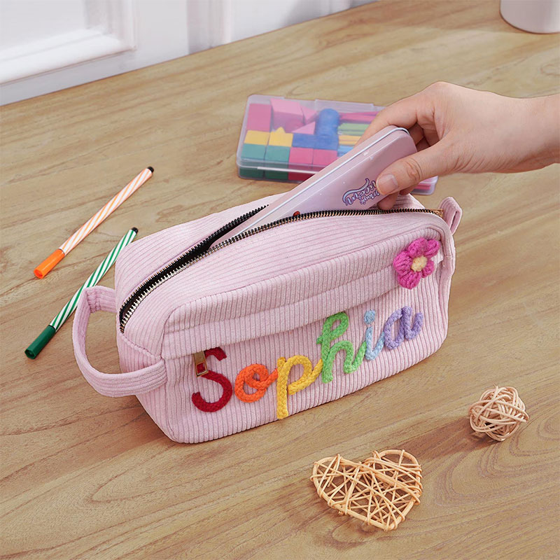 Personalized Corduroy Zipper Makeup Bag