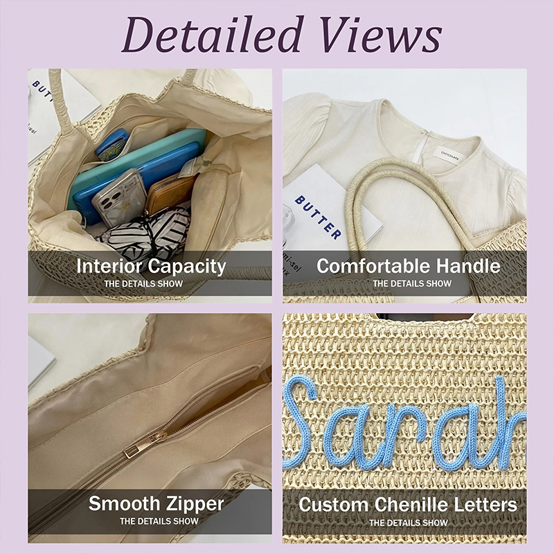 Personalized Straw Beach Tote Bag