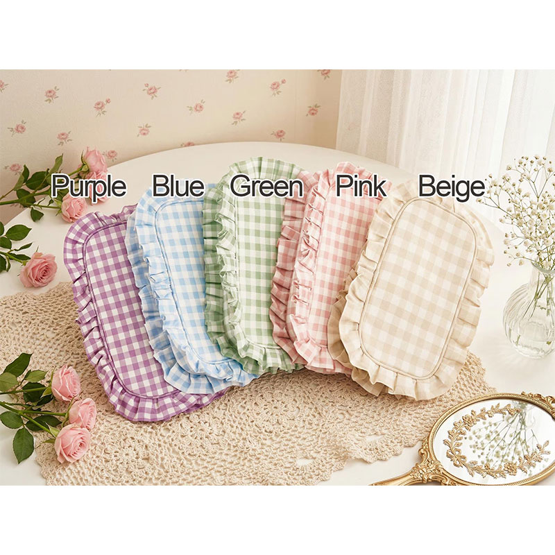 Personalized Gingham Ruffle Makeup Bag