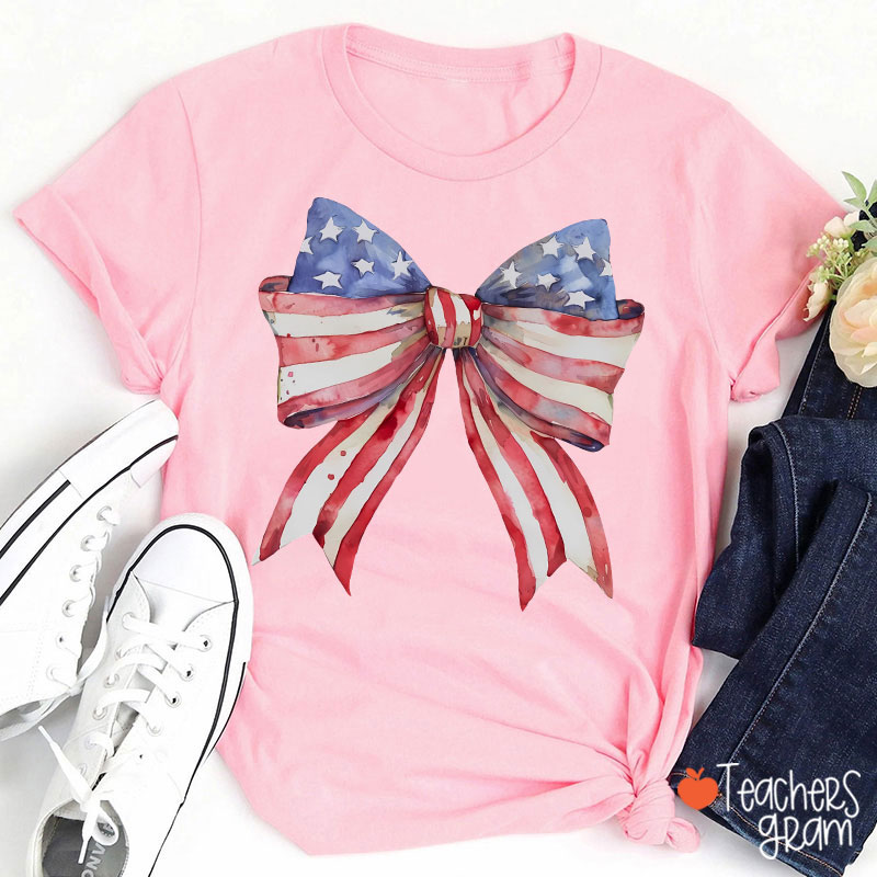American Flag Bow Teacher T-Shirt