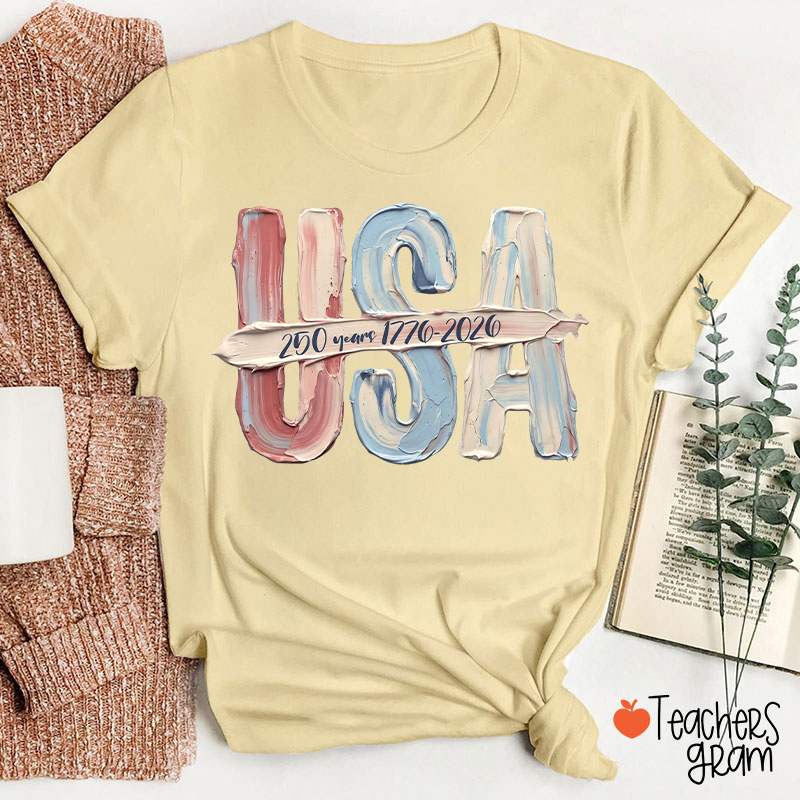 Watercolor USA 250 Years Teacher T-Shirt