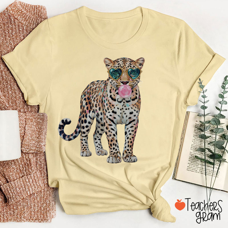 Leopard Bubblegum Sunglasses Teacher T-Shirt
